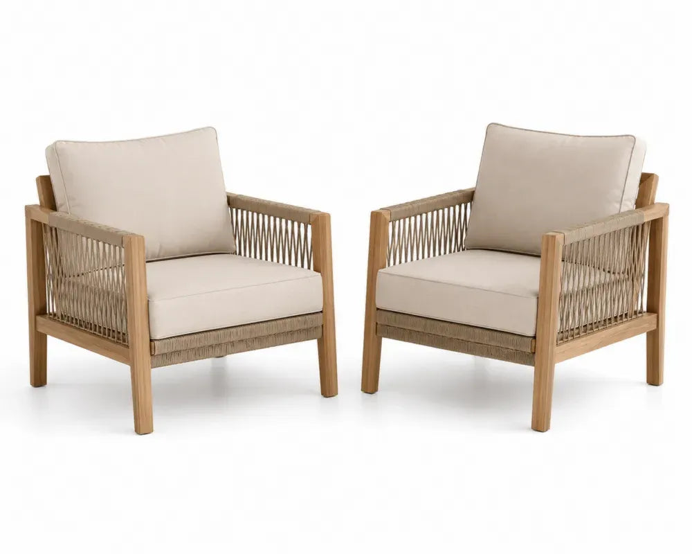 2er Set Gartenstühle mit Armlehnen und Kissen Beige Naturholzfarben Taupe 70 x 74 x 78 cm Akazienholz Polypropylen Seil Polyester