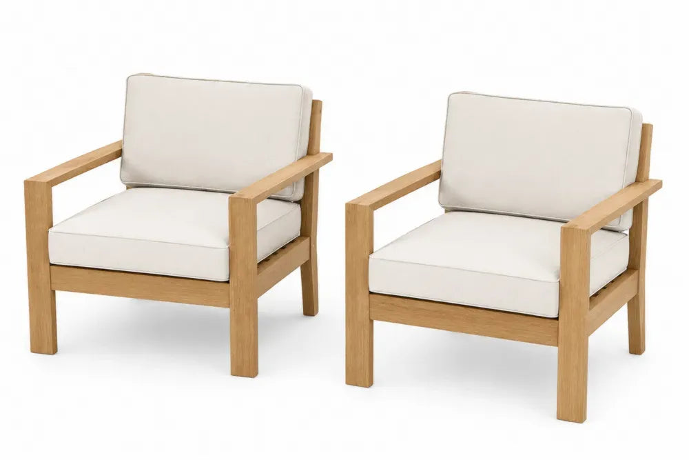 2er Set Garten Loungesessel mit Armlehnen und Kissen Akazienholz Polyester Beige Naturholzfarben 70 x 78 x 78 cm