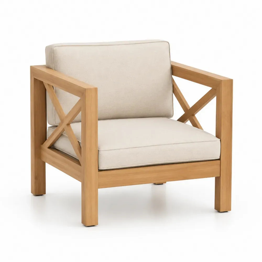 Garten Loungesessel mit Armlehnen rechteckig Naturholzfarben Beige Schwarz 78 x 76 x 74 cm Akazienholz Polyesterkissen