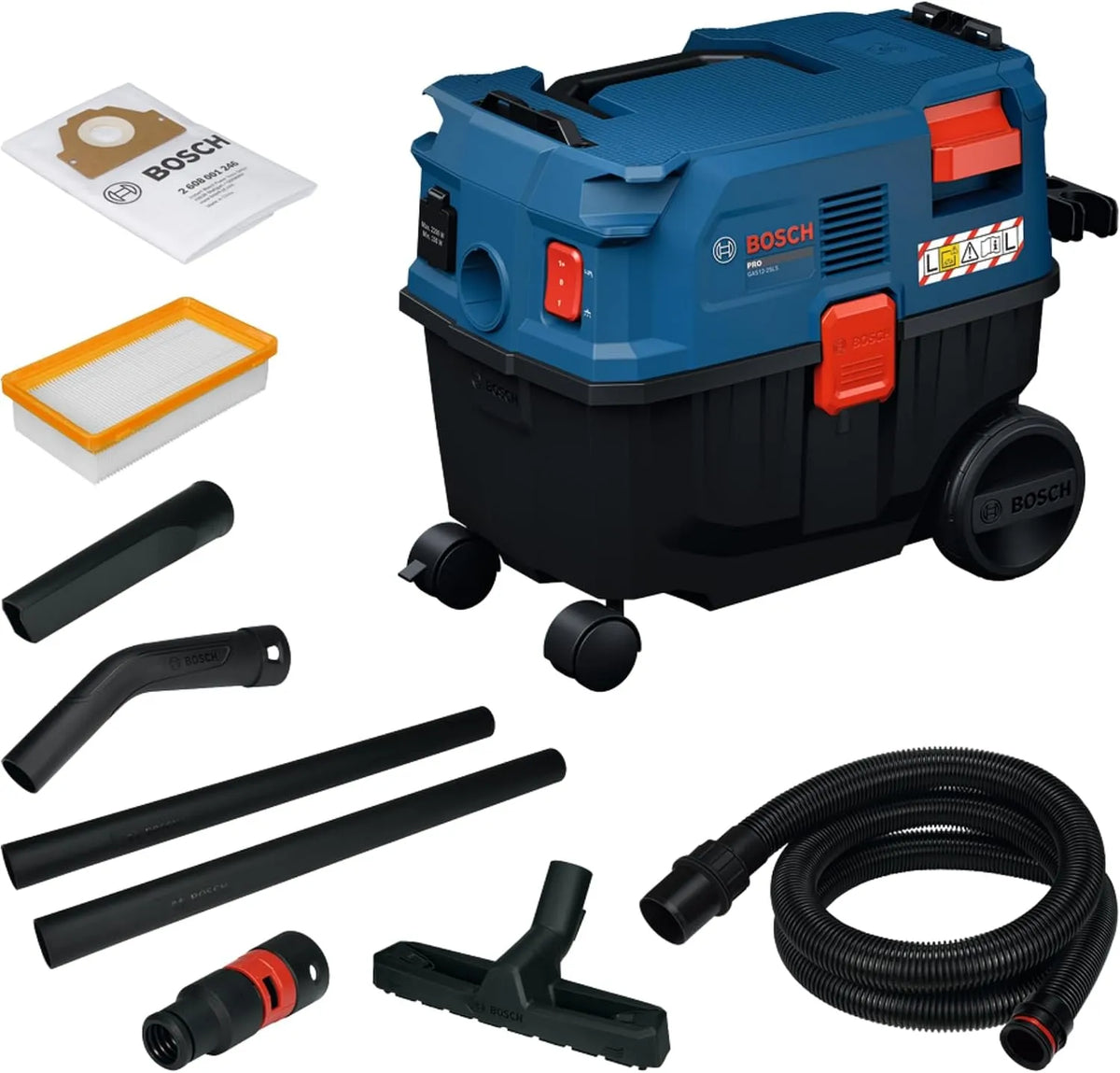 Bosch PRO GAS12-25LS PRO Kabel-Nass-/Trockensauger GAS12-25LS inkl. Kunststoff-Verlängerungsrohre – aus Kunststoff, 3,1 m