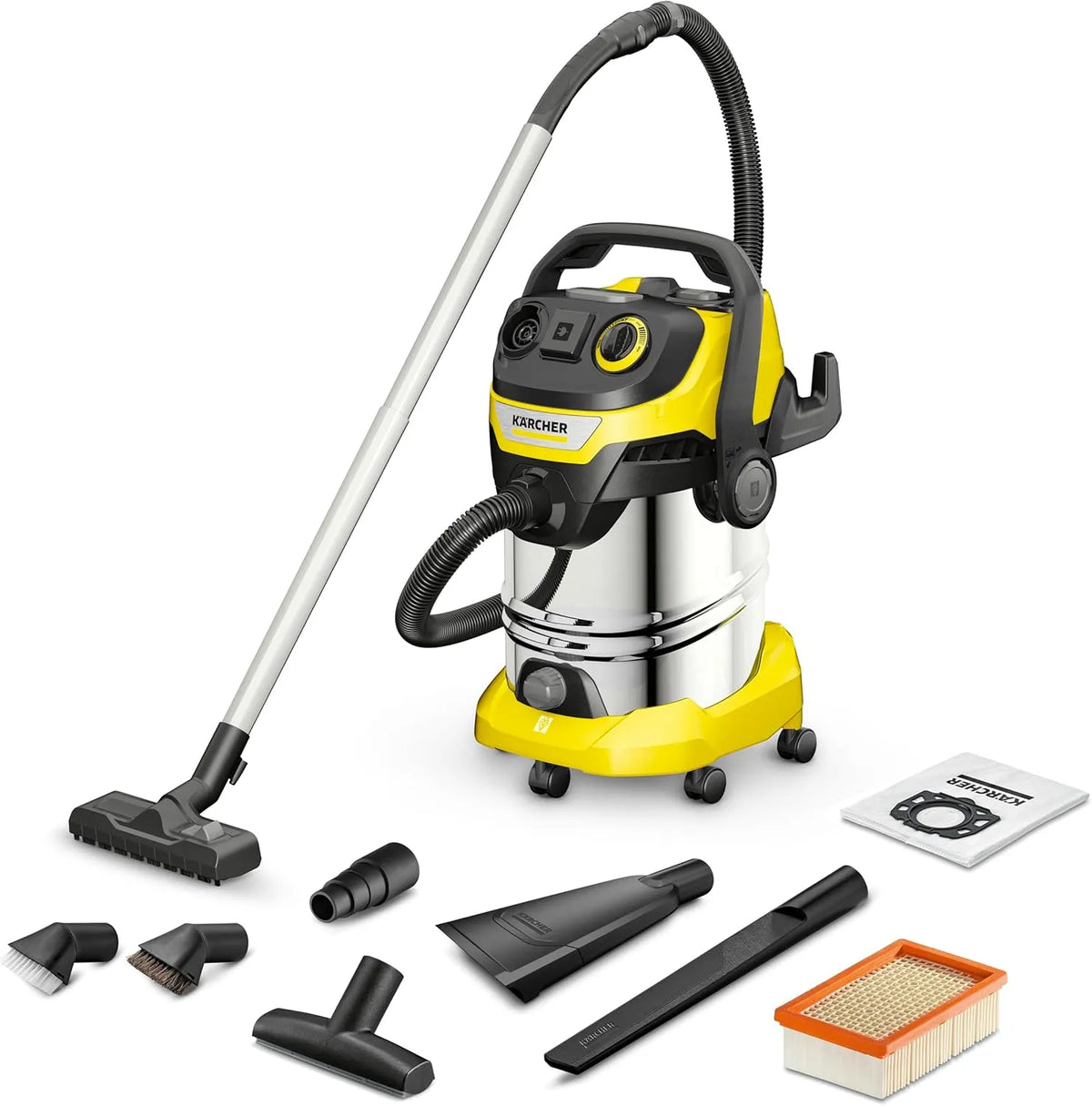 Kärcher V-30 Nass-/Trockensauger WD 6 P S V-30/6/22/T Car & Pet, mit Steckdose, aus Edelstahl, 30 l, 1.300 W, für Metallbearbeitung