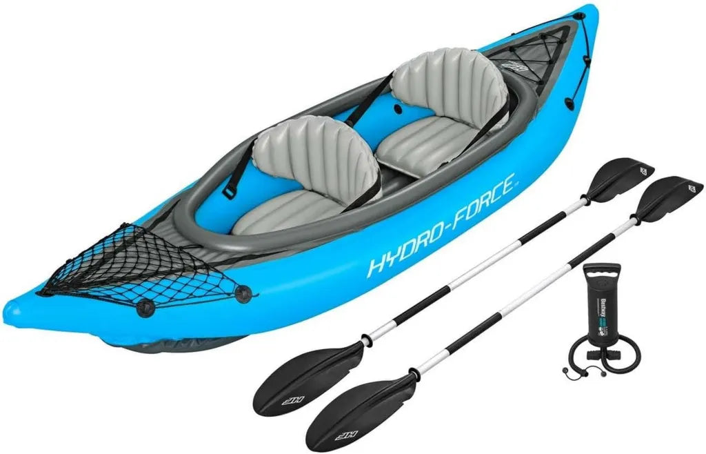 Bestway Hydro-Force Cove Champion X2 Kajak | Aufblasbares Bootset mit Pumpe, Paddeln, Sitzen, Finnen und Tasche | Zweisitzer