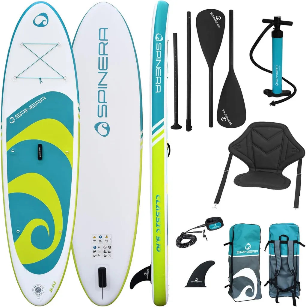 Aufblasbares 9'10' SUP Komplettset für Einsteiger mit Paddel, Pumpe und Kajaksitz