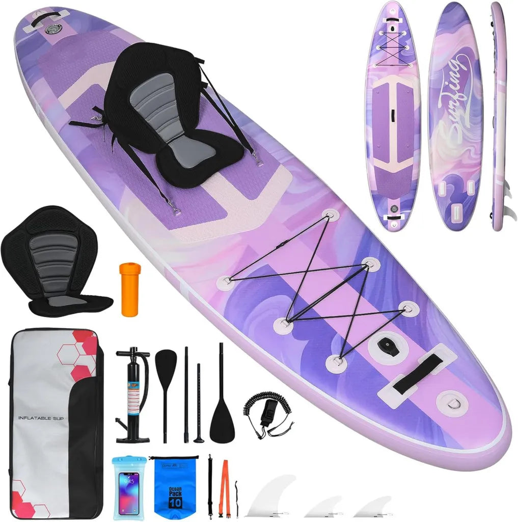 Premium Aufblasbares SUP-Board Set, 11 Fuß, Rutschfest, 180kg Belastbar, Inklusive Kajaksitz und Zubehör