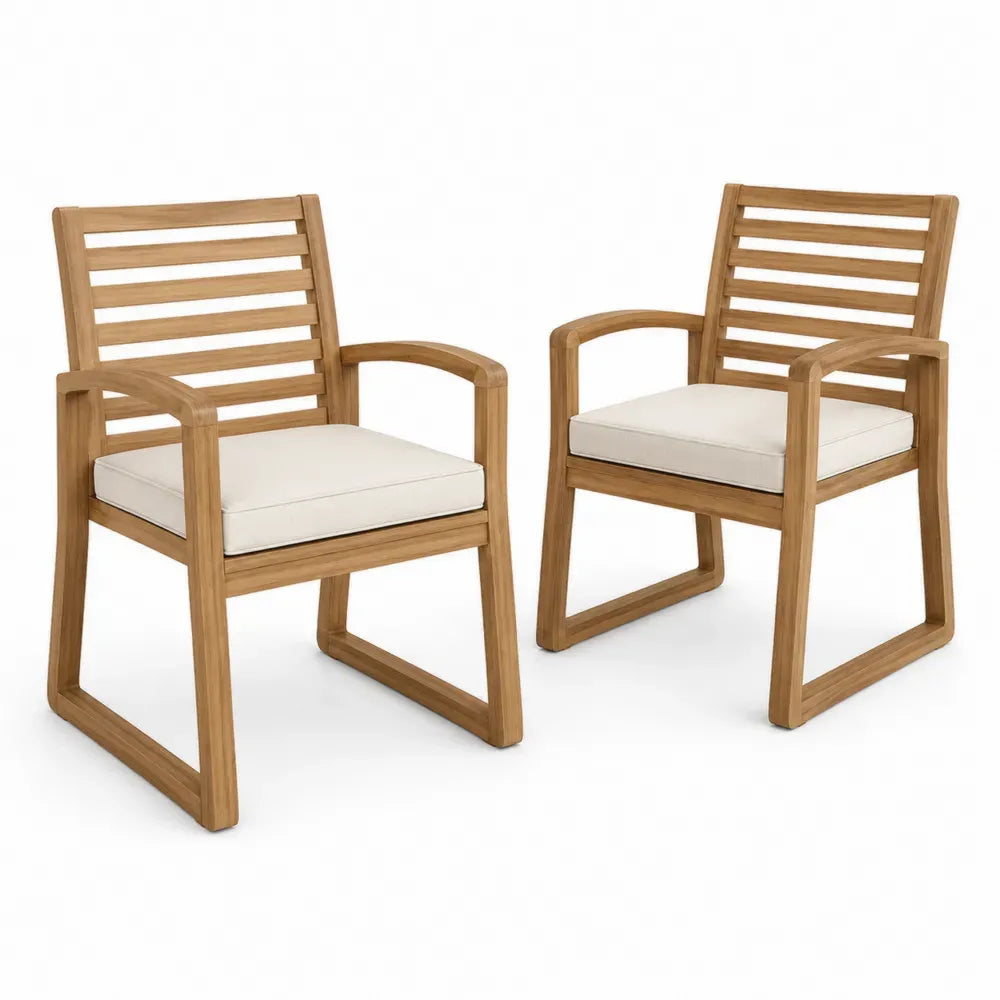 2er Set Gartenstühle mit Armlehnen und Sitzkissen Naturholzfarben Beige 62 x 70 x 90 cm Akazienholz Polyester