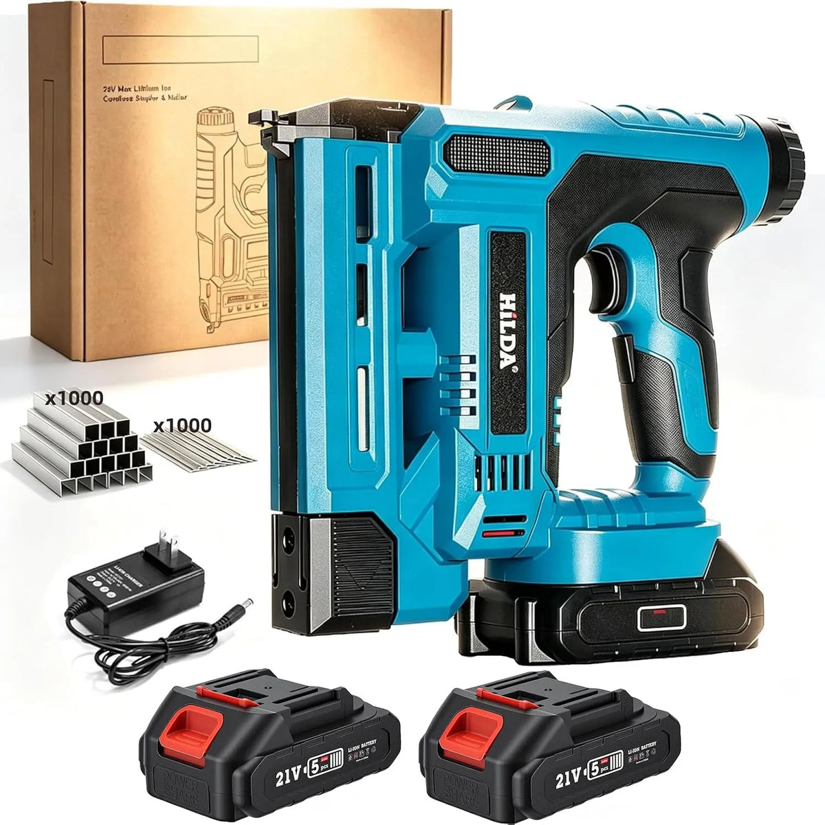 Akku-Nagler und Elektrotacker, Akku-Betrieb, aus Holz, 2-in-1, 21V, für Holzbearbeitung
