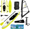 XQ Max Aufblasbares SUP-Board Set mit Segel – Paddel, Pumpe und Zubehör, 305-320 cm
