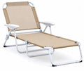 Klappbare Sonnenliege Gartenliege mit Armlehnen und verstellbarer Rückenlehne Stahlrohr PVC-beschichtetes Polyestergewebe Beige Weiß 160 x 61 x 79 cm