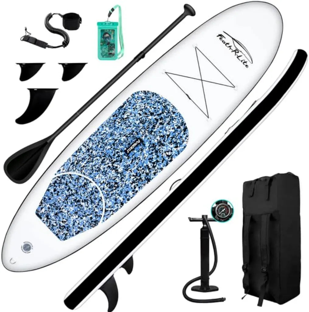 Funwater Aufblasbares Stand Up Paddle Board für Anfänger, Blau-Weiß-Schwarz