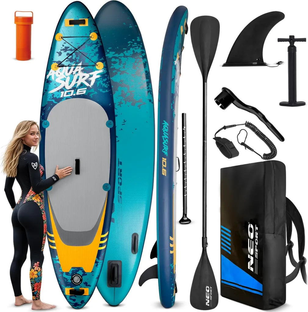 Aufblasbares Neo-Sport SUP Board Set - 320 cm - Inklusive Pumpe, Paddel und Rucksack