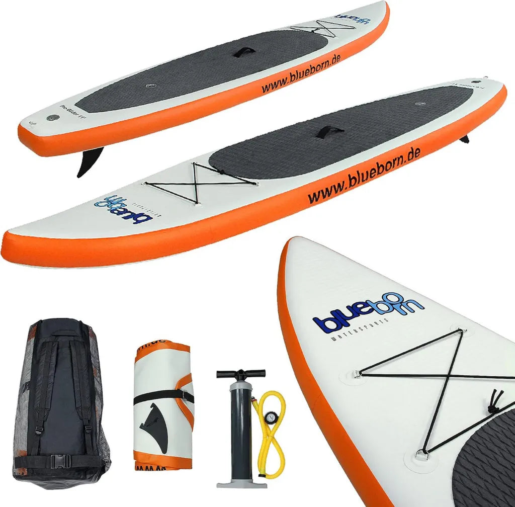 Blueborn ProGlider 11 SUP Board 332x77x14 cm - Aufblasbares Stand Up Paddelbrett mit Doppelkammer-Pumpsystem