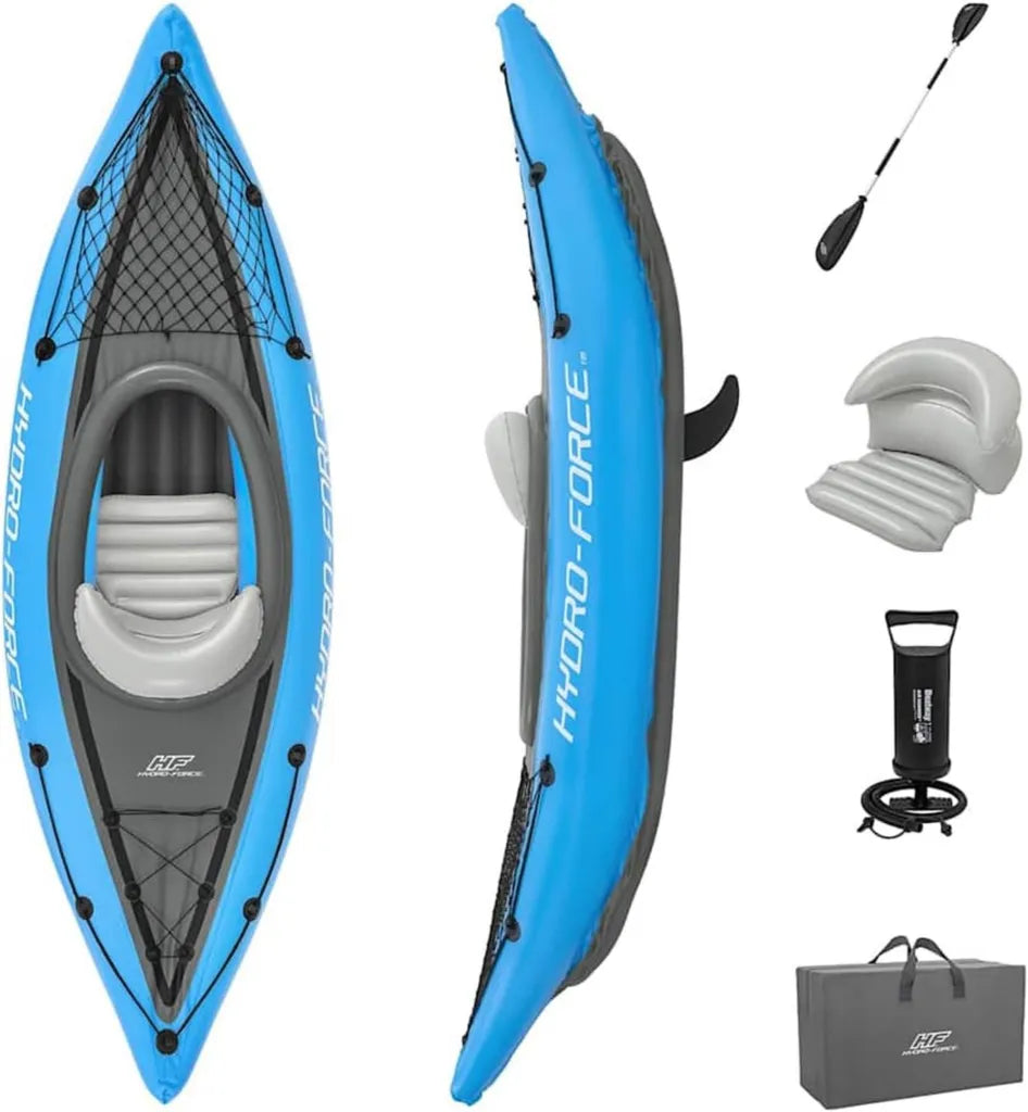 Aufblasbares Hydro-Force Kajak für 1 Person, 275x81 cm, max. 100 kg - Blau/Grau, inkl. Paddel, Pumpe & Reparaturset