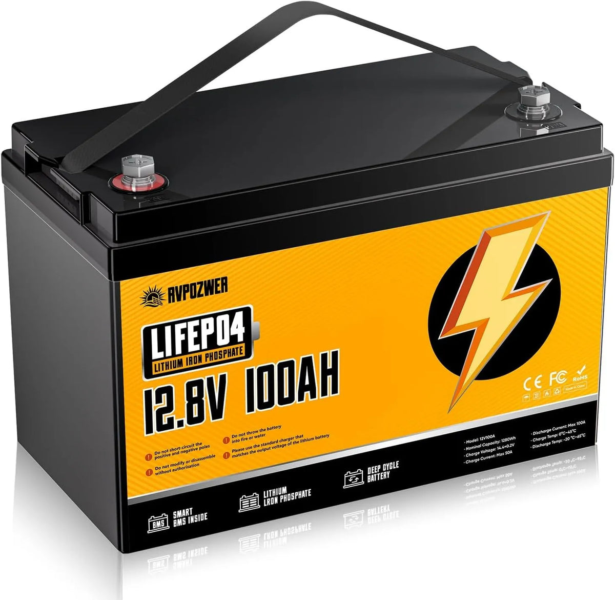 LiFePO4 LiFePO4-Batterie und Solar-Speicherbatterie, solarbetrieben, 100Ah, 12V, mit BMS, für Camping und Wohnmobil