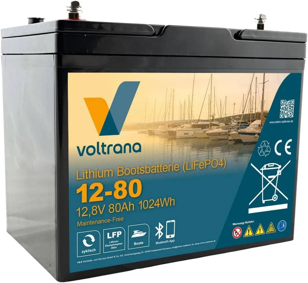 LiFePO4 LiFePO4-Batterie und Solar-Speicherbatterie, 80Ah, 12V, für Boot und Bordstrom