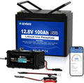 DCHOUSE 12V 100Ah Bluetooth Lithium Batterie mit 10A Ladegerät, BMS 100A