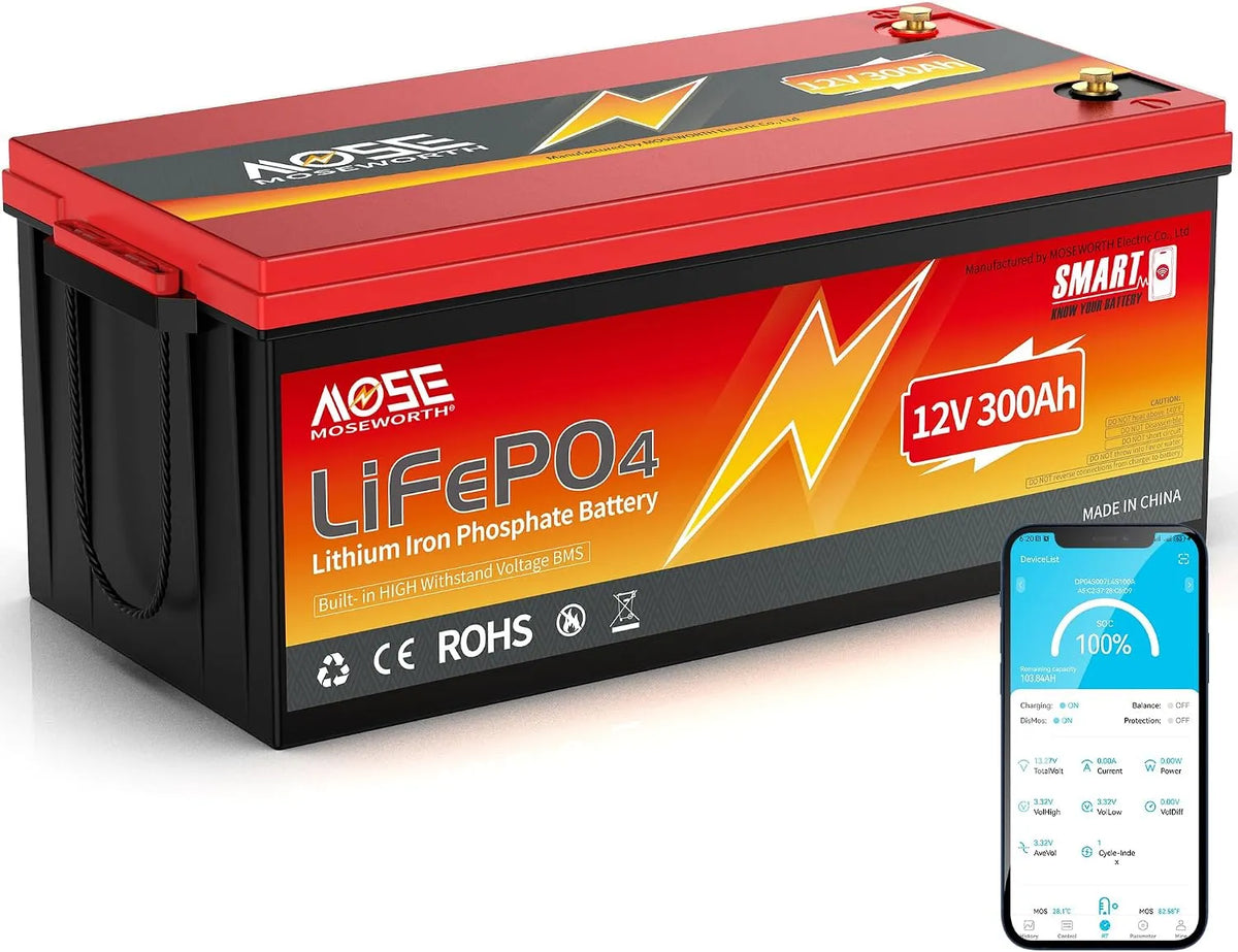 LiFePO4 LiFePO4-Batterie und Solar-Speicherbatterie, 300Ah, mit BMS, mit Bluetooth, 12V, für Camping und Wohnmobil