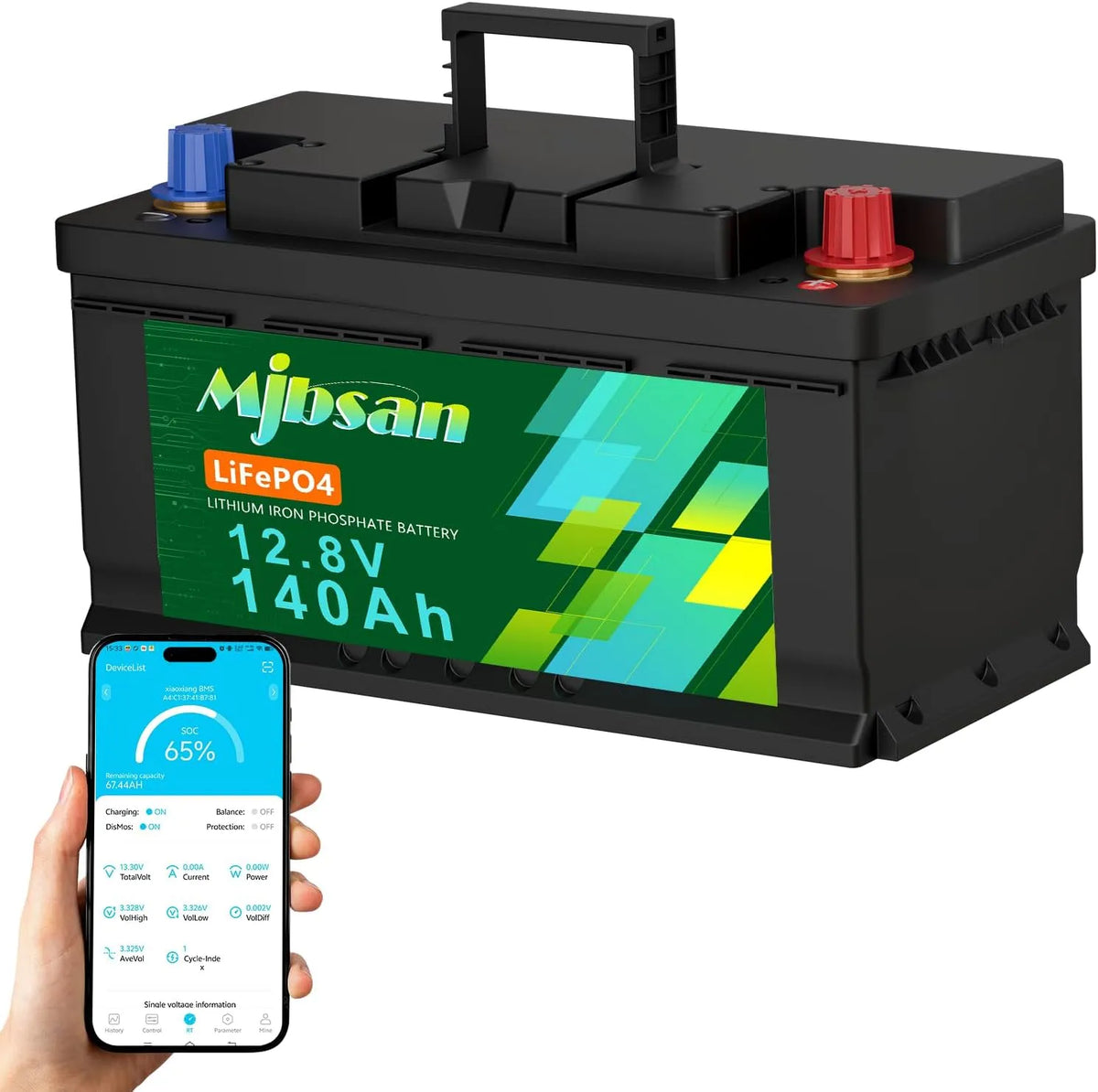 Mjbsan LiFePO4 LiFePO4-Batterie und Solar-Speicherbatterie, 140AH, 1792Wh, 12V, 150A, solarbetrieben, mit BMS