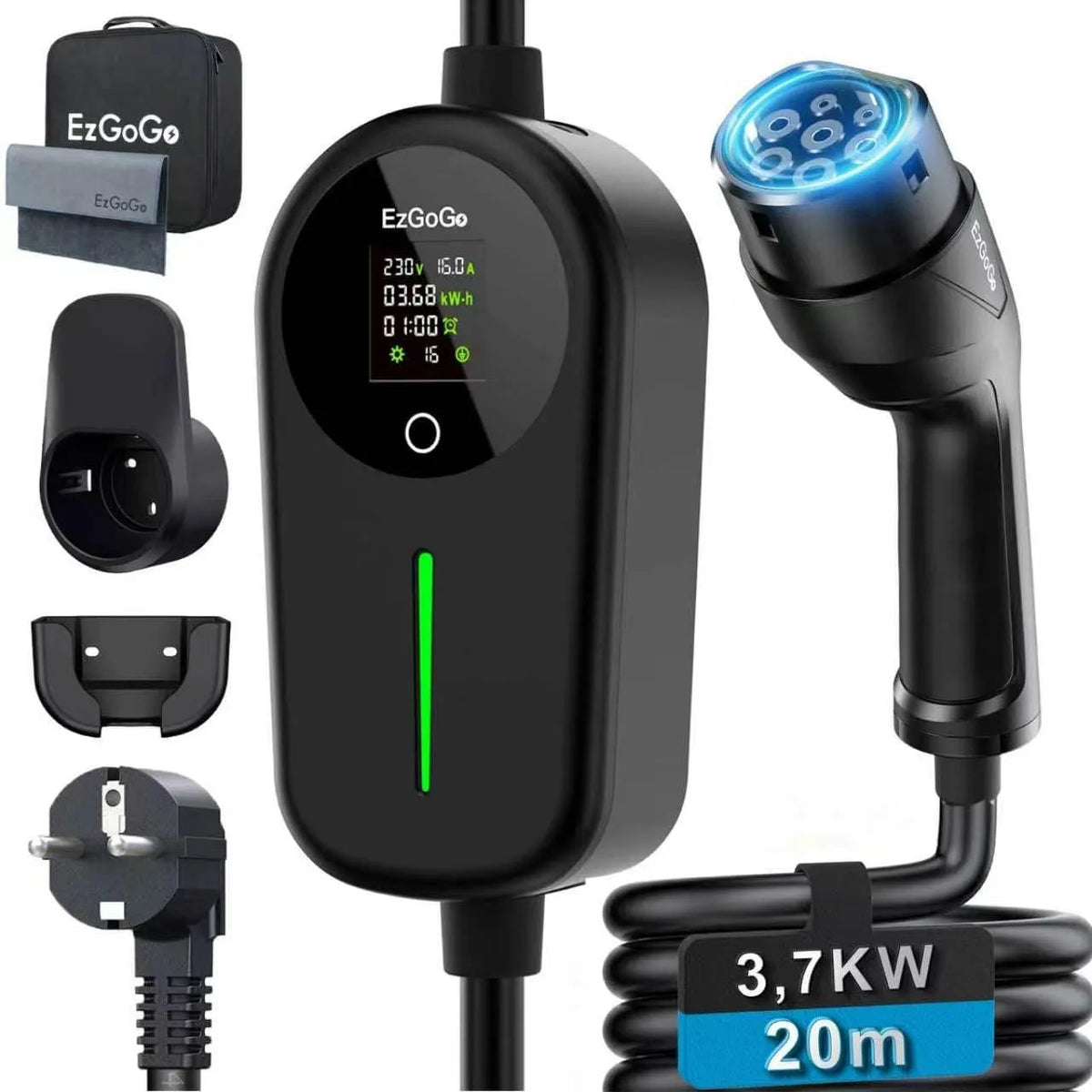 IP65-Schutz Typ-2-Ladekabel für Elektroautos und Mode-3-EV-Kabel, 3,68 kW, einphasig, Typ 2, Schuko-Anschluss, 16 A, 20 m