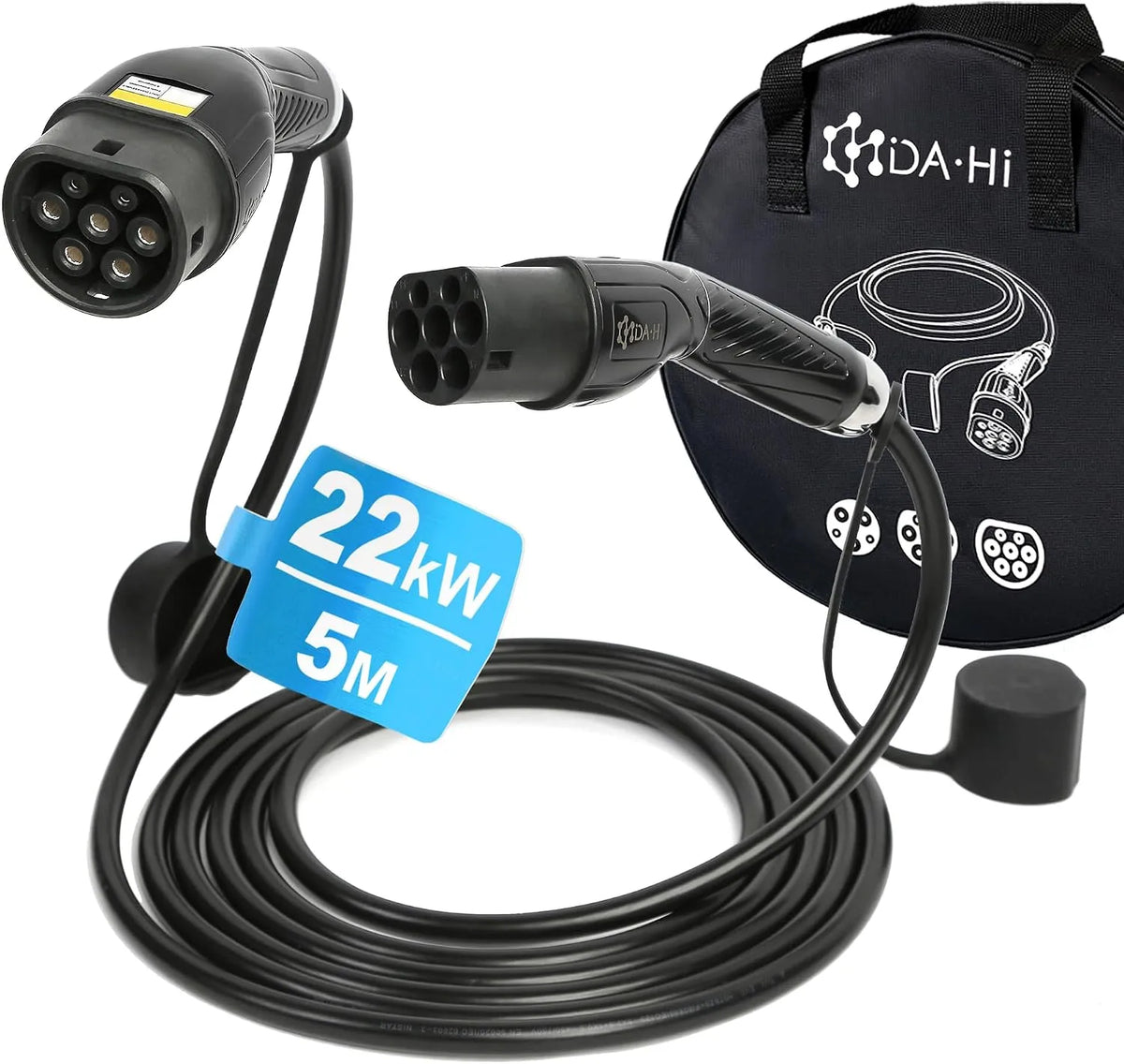 Typ-2-Ladekabel für Elektroautos und Mode-3-EV-Kabel, 22KW, 32A, 5m, IP54, dreiphasig, Typ 2