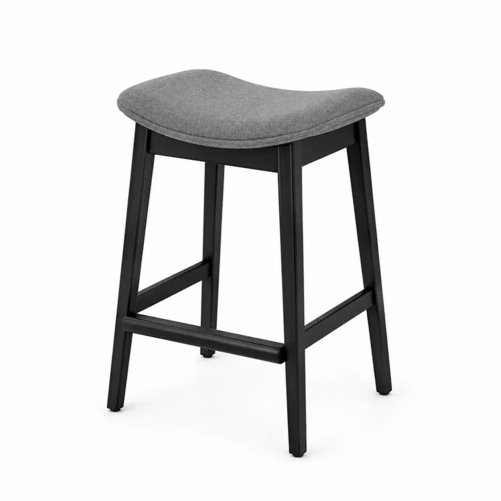 Barhocker ohne Rückenlehne mit gepolsterter Sattelsitzfläche Kautschukholz Polyestergewebe Grau Schwarz 46 x 36 x 67 cm