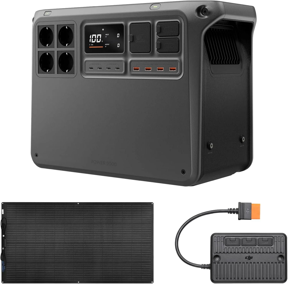 Tragbare Powerstation und Solargenerator, 2048 Wh, 3000 W, 200W, solarbetrieben, flexibel