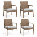4er Set Gartenstühle mit Armlehnen PE-Rattan Stahlrohr Sitzkissen Naturfarben Hellgrau 57 x 60 x 88 cm