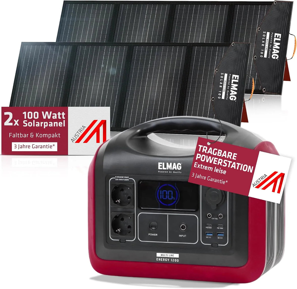 Tragbare Powerstation und Solargenerator, solarbetrieben, 992Wh, 230V, faltbar, für Camping und Wohnmobil