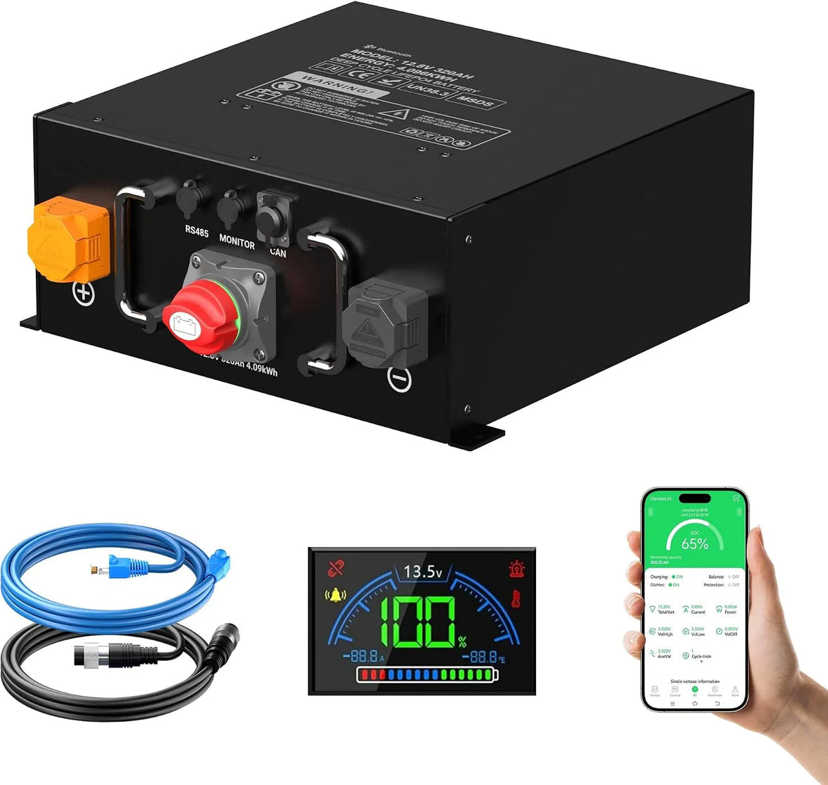 Mjbsan LiFePO4 LiFePO4-Batterie und Solar-Speicherbatterie, 320Ah, solarbetrieben, mit BMS, 3200W, 12V, 250A
