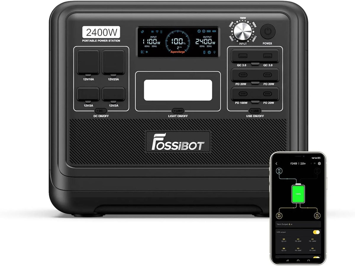FOSSIBOT F2400 Tragbare Powerstation und Solargenerator, solarbetrieben, 2048Wh, 2400W, 4800W, für Camping und Wohnmobil