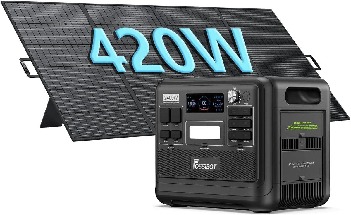FOSSiBOT F2400 Tragbare Powerstation und Solargenerator, 2048Wh, solarbetrieben, Schnellladefunktion, 400W, 4800W, 1100W