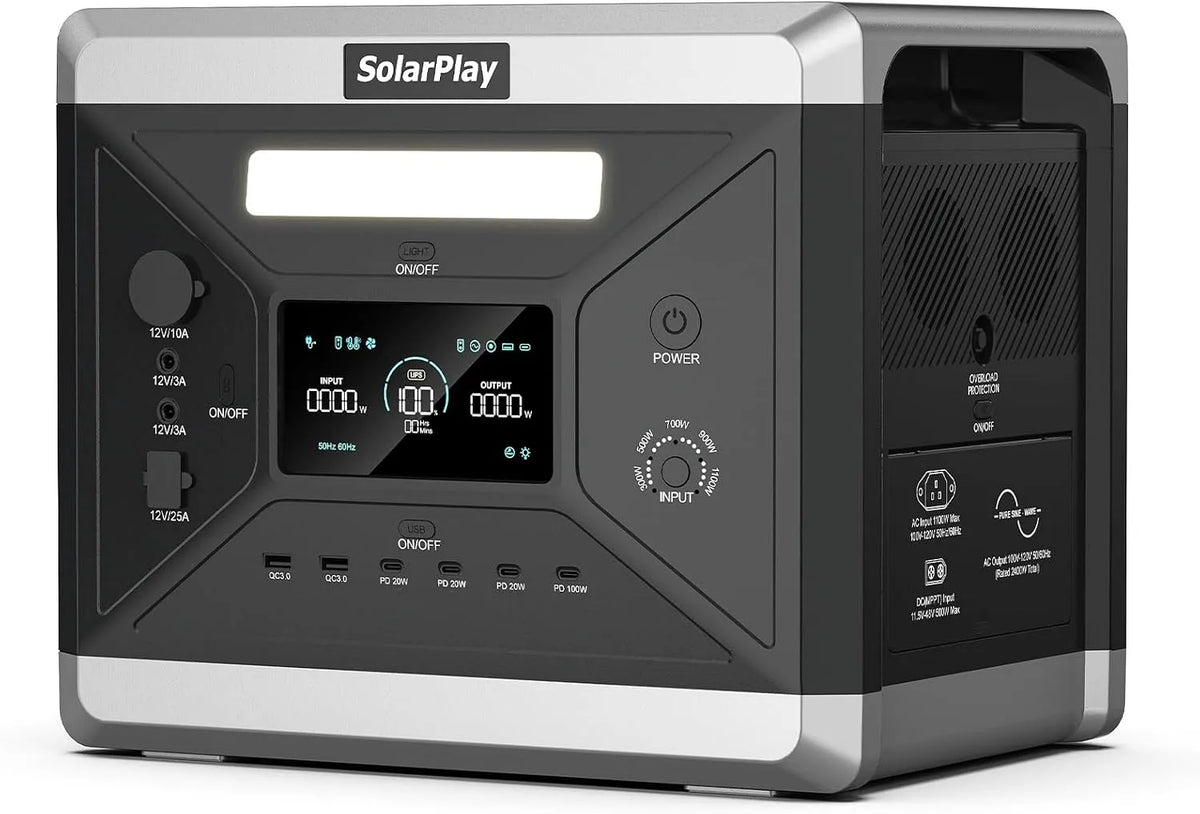 SolarPlay Q2501 Tragbare Powerstation und Solargenerator, 2160Wh, 2400W, für Camping und Wohnmobil, solarbetrieben, 4800W, 200W