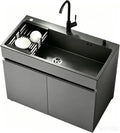 Freistehende 68 cm Edelstahlschüssel mit Aluwaben-Unterschrank, Set mit Mischbatterie & Seifenspender, für Garten, Garage & Waschküche, Grau