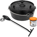 Petromax Gusseisen Feuertopf Set, FT6 mit Deckelheber & Pflegepaste, vielseitig & robust