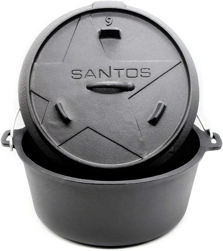 SANTOS Gusseisen Schmortopf 8,5 L mit Deckel für Outdoor-Küche