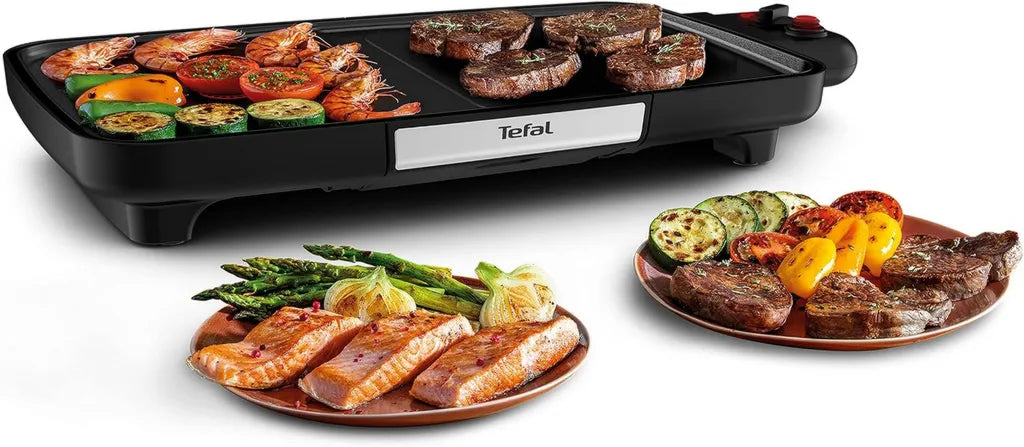 Tefal Tischgrill BBQ Boost mit Power-Boost-Zone, 2200 W, Antihaft, Thermo-Spot, 6-stufiger Thermostat, spülmaschinengeeignete Schale, große Grillfläche, Schwarz
