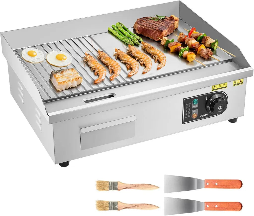 VEVOR Elektrische Grillplatte für Gastronomie, Kombi-Grillfläche mit Zubehör, ideal für Steaks und Pfannkuchen