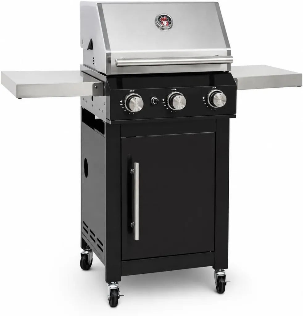 Hochwertiger 3-Brenner-Gasgrill 10,5 kW, komplett vormontiert, ideal für Garten und Terrasse, Edelstahl 304, PVD-beschichtet