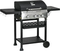 Outsunny Edelstahl Gasgrill 3 KW, 3+1 Brenner mit Seitenbrenner, Thermometer und Flaschenöffner, ideal für Camping und Balkon