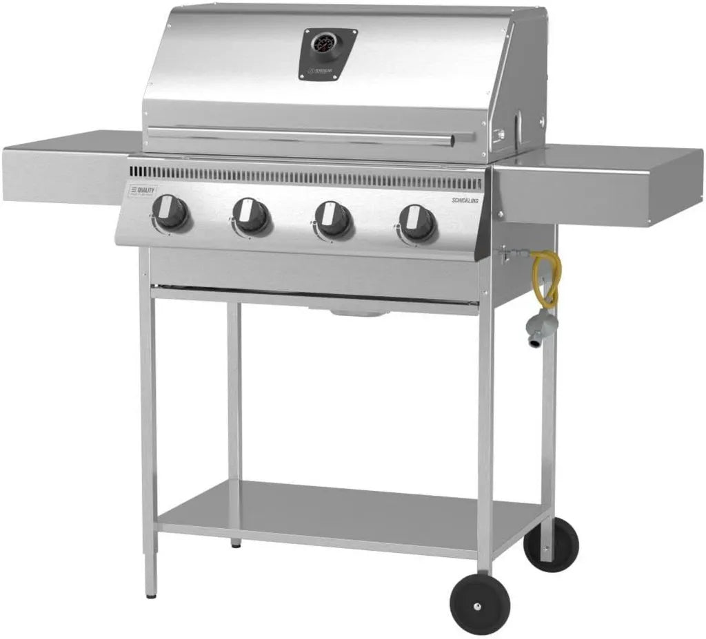 Schickling Edelstahl Gasgrill Hermann XL mit 4 Brennern und doppelwandigem Deckel - Inklusive Grillrost und Fettschublade