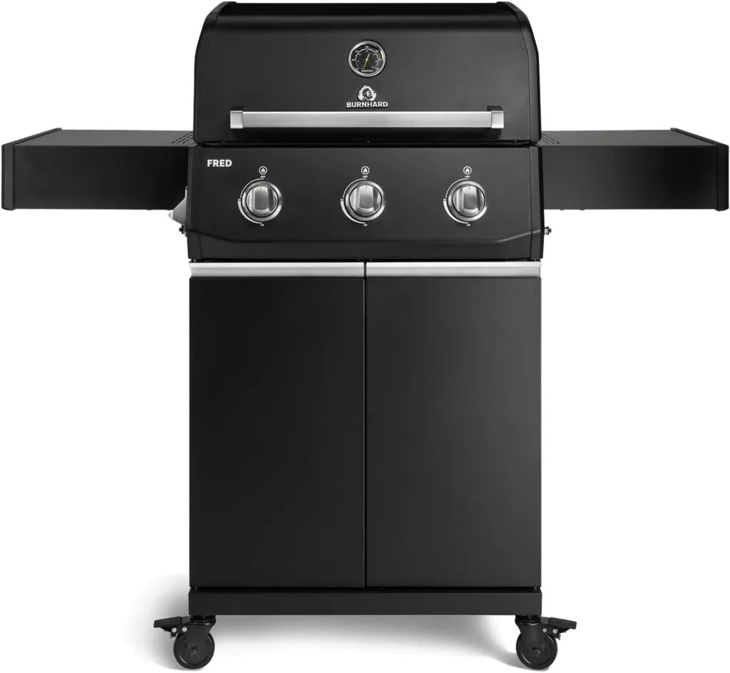 BURNHARD® 3-Brenner Gasgrill mit 9,6 kW Leistung, Edelstahlbrenner und Piezo-Zündung