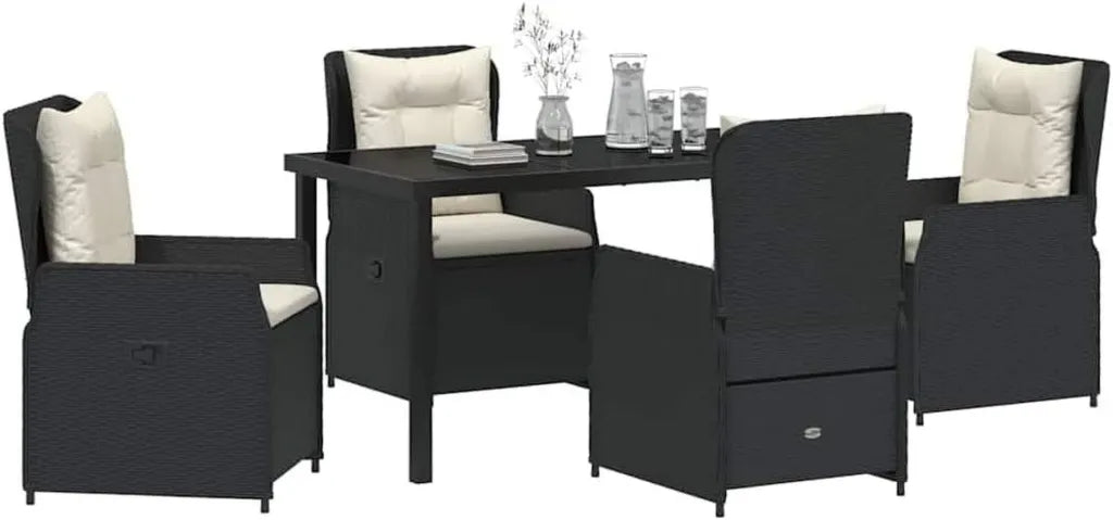 Essgruppe für Garten aus Poly-Rattan, 5-teilig, Schwarz - Moderne und robuste Terrassenmöbel