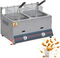 16L Edelstahl Gasfritteuse 304, Doppelbecken für Gastronomie, Hitzebeständige Griffe, Ideal für Gartenküche und Marktstand