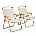 2er Set Gartenstuhl Klappstuhl mit Holzarmlehnen aus pulverbeschichtetem Stahlrohr PVC beschichtetem Polyestergewebe beige taupe 56 x 65 x 86 cm