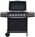 Gasgrill mit 6 Brennern, pulverbeschichteter Stahl, Thermometer & Räder, 112x54x98 cm, Schwarz