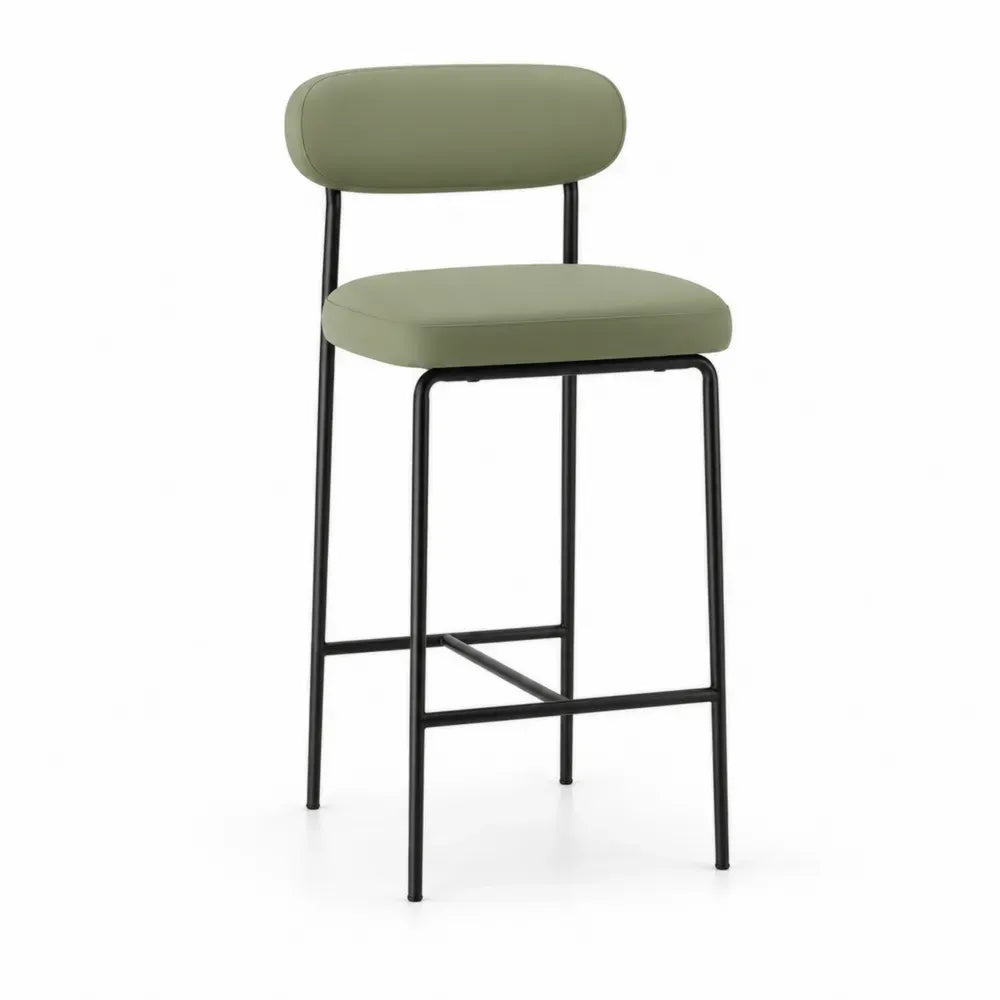 Barhocker mit Rückenlehne Sitzhöhe 75 cm PU-Leder Stahlgestell Olivgrün Schwarz 46 x 50 x 96 cm