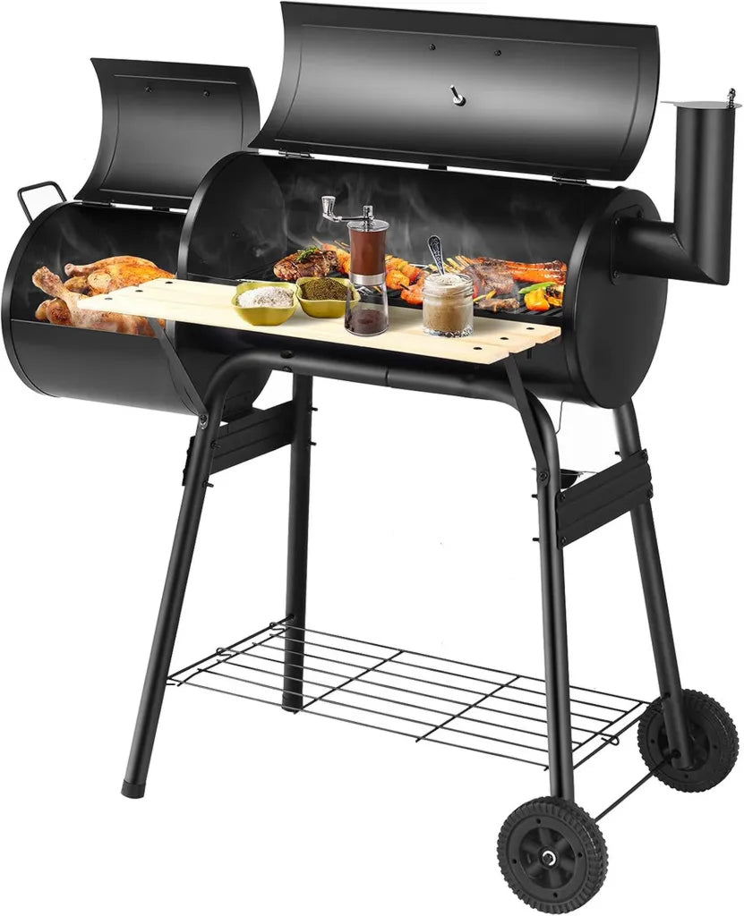COSTWAY Multifunktionaler Holzkohlegrill mit Rädern und Thermometer