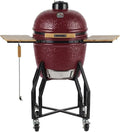 INTEC Kamado Grill Rot - Keramik Holzkohlegrill mit 2 Kochzonen Ø 56 cm - Mobiler Grill & Smoker