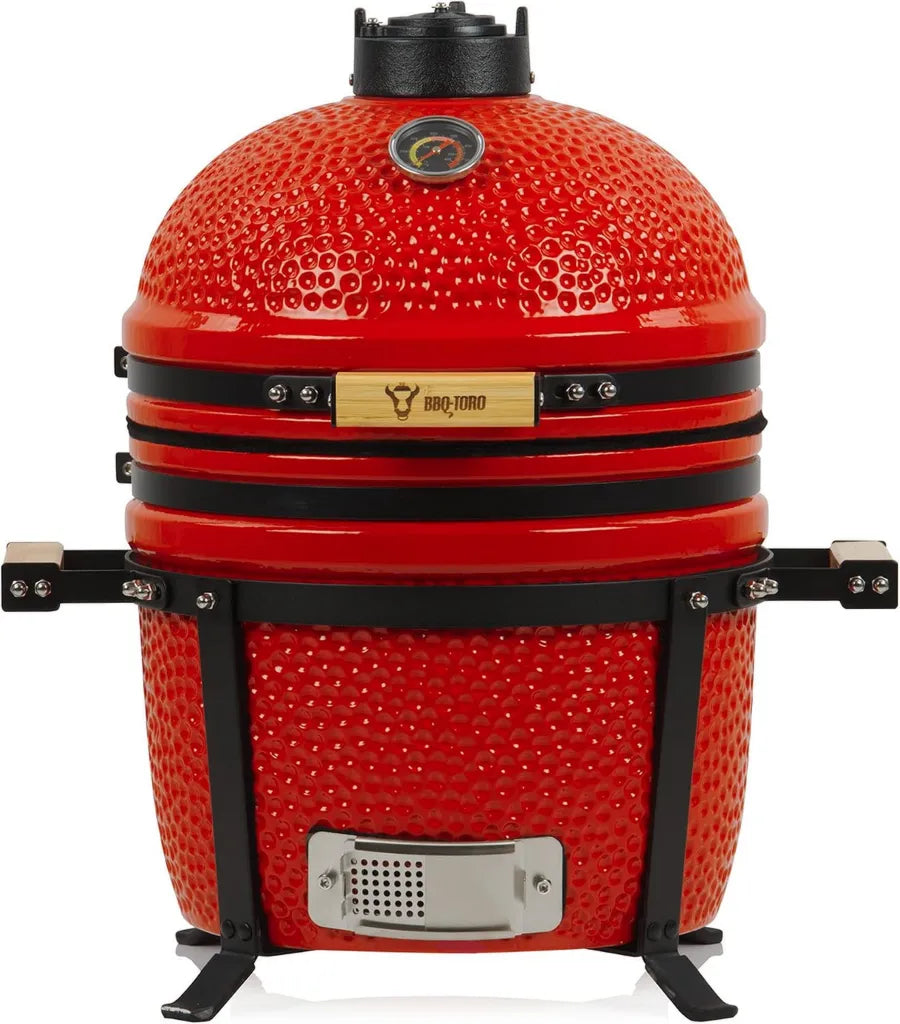 BBQ-Toro Shiro Kamado Keramikgrill Ø 39 cm, Rot, mit Thermometer & Holzgriffen