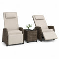 3-teiliges Gartenstuhl Set 2 Relaxsessel und quadratischer Beistelltisch PE-Rattan Stahl Glas Beige Braun Schwarz Sessel 72 x 88 x 110 cm Tisch 50 x 50 x 45 cm