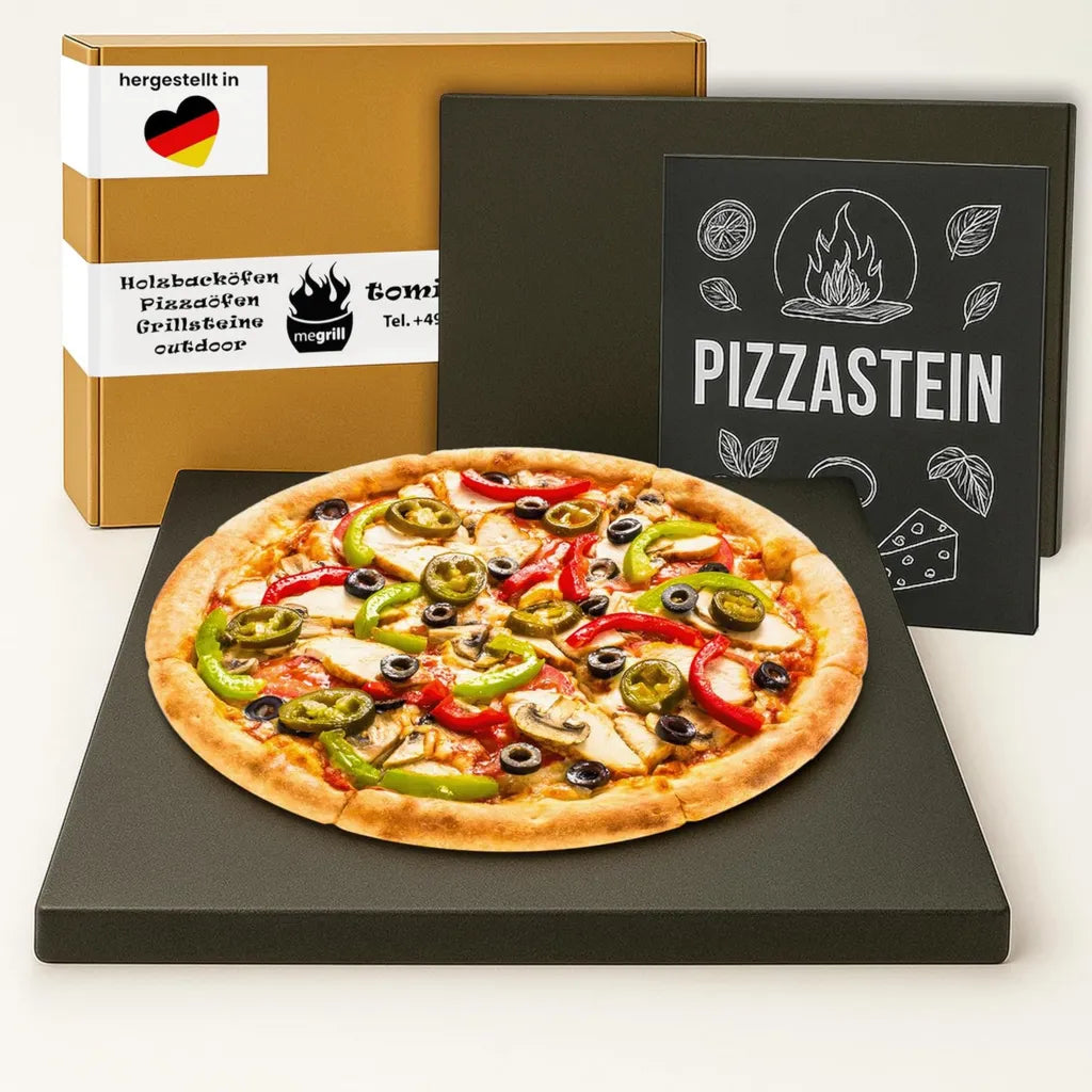 Hochwertiger Cordierit Pizzastein 50x40x2cm - Ideal für Holzkohle- und Gasgrills, Hitzebeständig und Einfach zu Reinigen, Perfekt für Knusprige Pizzas - Made in Germany